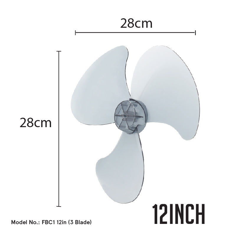 Fan Blade Replacement – 12” Fan Blade, 3 Blades, for Desk / Stand / Wall Fan, ABS material, colourless & transparent, FBC12