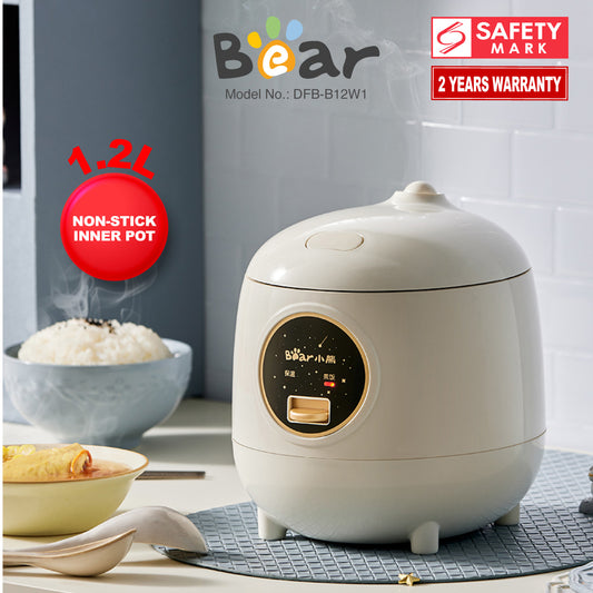 BEAR 1.2L Rice Cooker, Mini Rice Cooker with non-stick Inner Pot, Compact & Portable (DFB-B12W1)