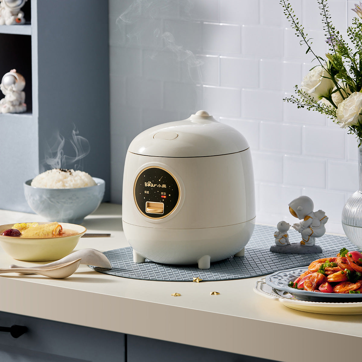 BEAR 1.2L Rice Cooker, Mini Rice Cooker with non-stick Inner Pot, Compact & Portable (DFB-B12W1)
