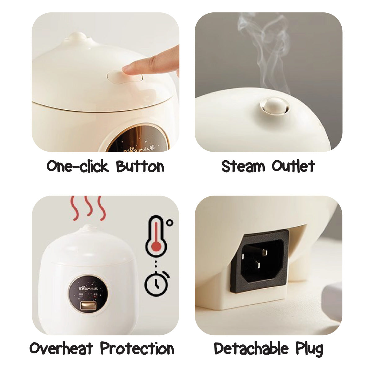 BEAR 1.2L Rice Cooker, Mini Rice Cooker with non-stick Inner Pot, Compact & Portable (DFB-B12W1)
