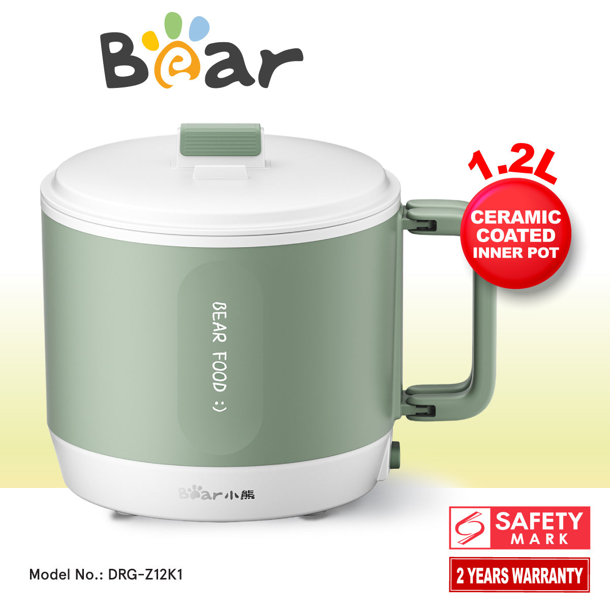 Bear 1.2 Travel Cooker, Travel Pot, Travel jug, Multi Cooker, Mini Steamboat with Ceramic coated inner pot (DRG-Z12K1)