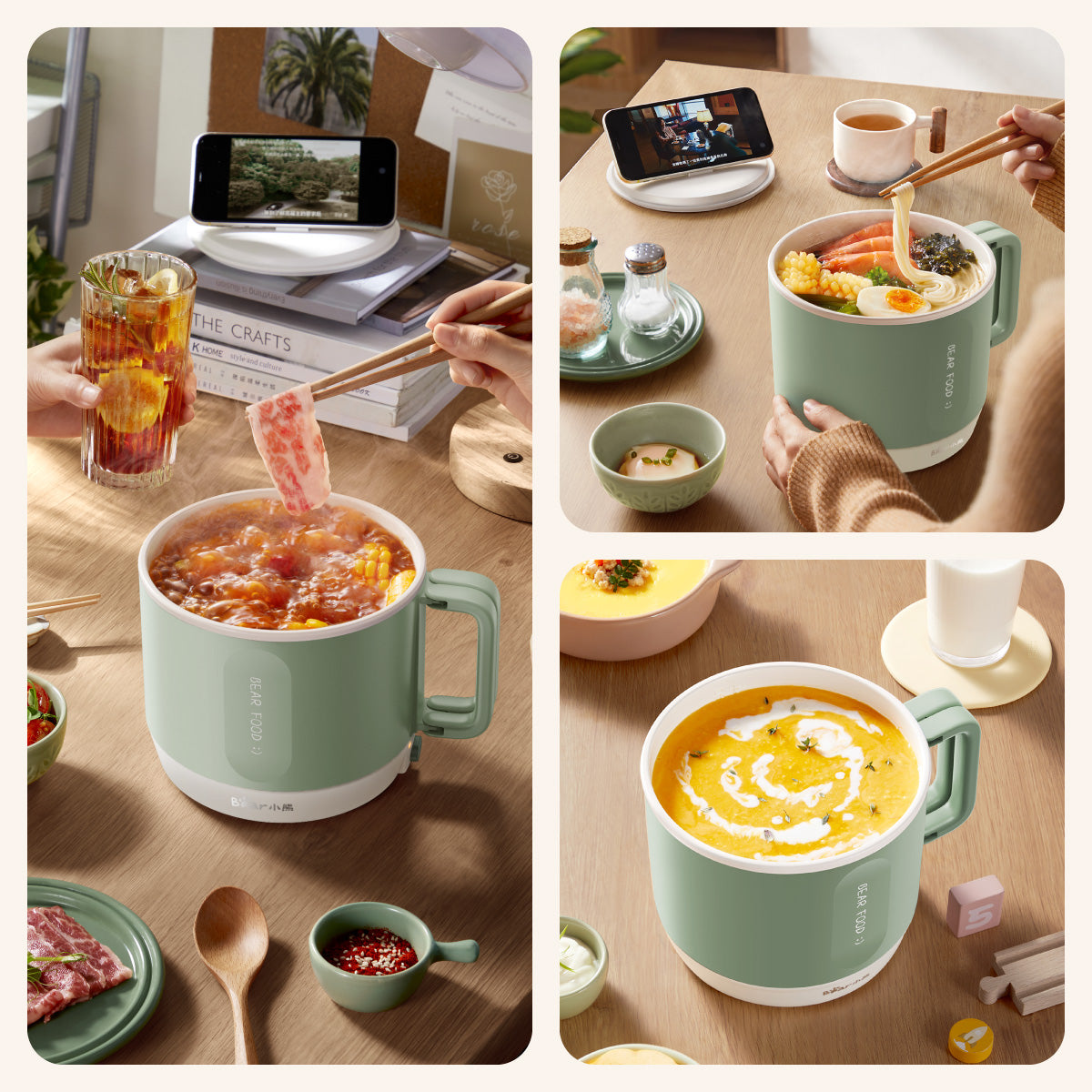 Bear 1.2 Travel Cooker, Travel Pot, Travel jug, Multi Cooker, Mini Steamboat with Ceramic coated inner pot (DRG-Z12K1)