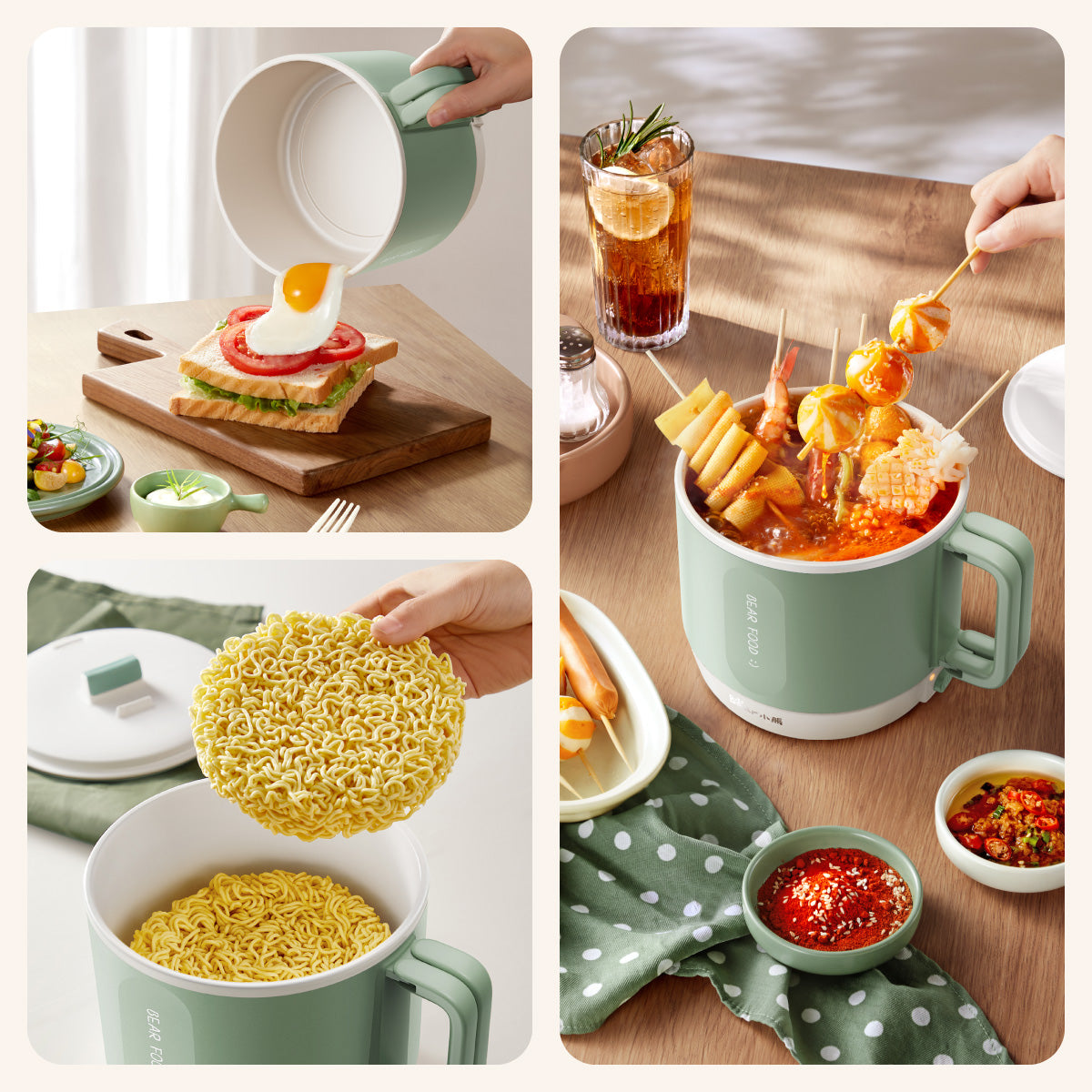 Bear 1.2 Travel Cooker, Travel Pot, Travel jug, Multi Cooker, Mini Steamboat with Ceramic coated inner pot (DRG-Z12K1)