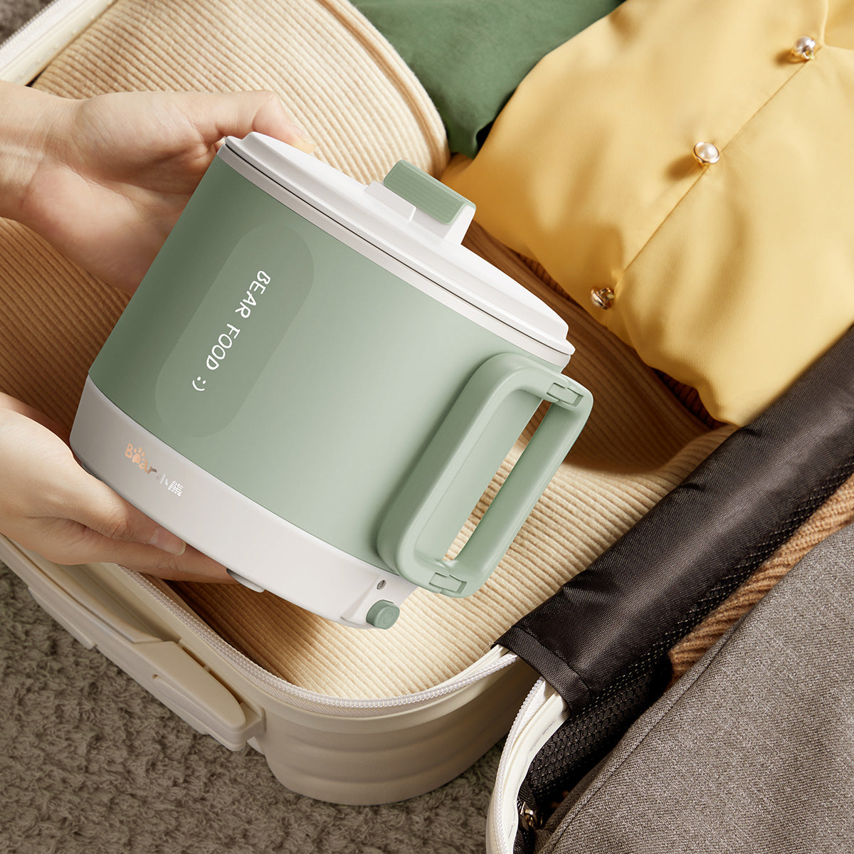 Bear 1.2 Travel Cooker, Travel Pot, Travel jug, Multi Cooker, Mini Steamboat with Ceramic coated inner pot (DRG-Z12K1)