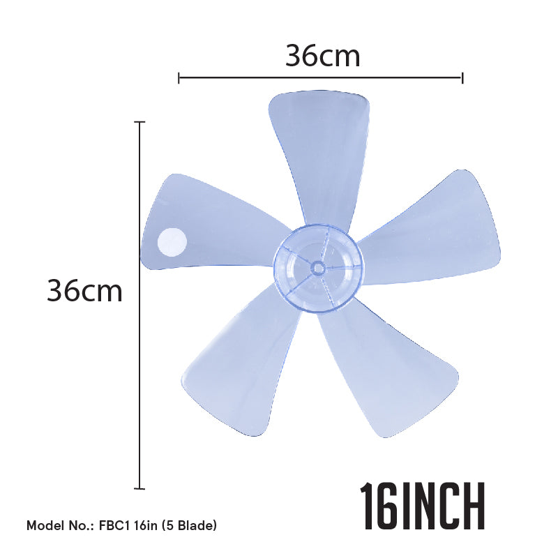 Fan Blade Replacement – 16” Fan Blade, 5 Blades, for Desk / Stand / Wall Fan, ABS material, colourless & transparent, FBC165B