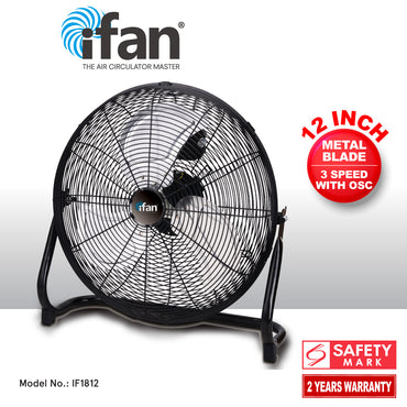iFan 12" High Velocity Fan – Metal Blades, Vortex Air Flow, Adjustable Tilt, Durable, Overheat Protection, 3-Speed, black, IF1812