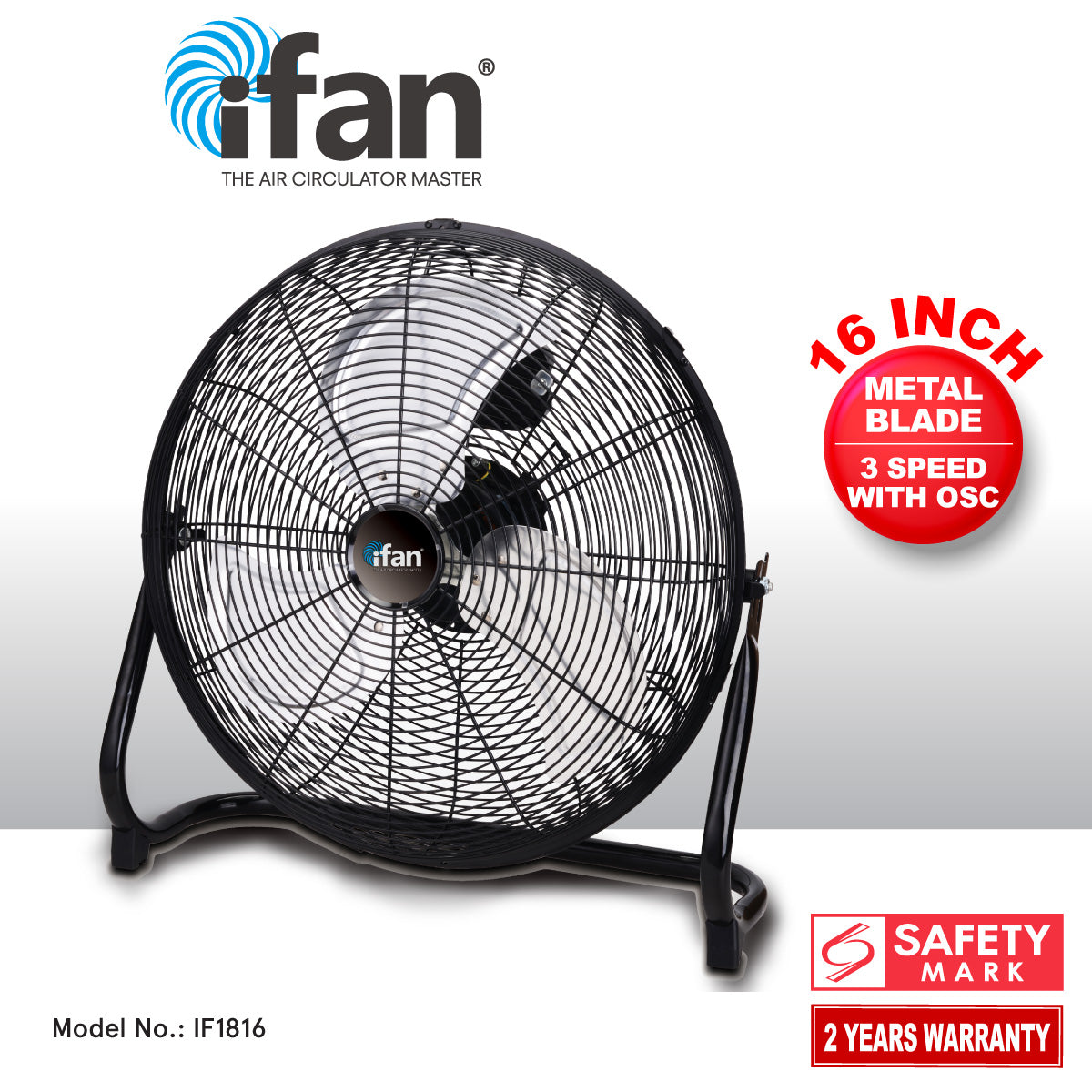 iFan 16" High Velocity Fan – Maximum Air Circulation, Vortex Air Flow, Adjustable Tilt, Durable Design, Overheat Protection, IF1816