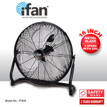 iFan 16" High Velocity Fan – Metal Blades, Vortex Air Flow, Adjustable Tilt, Durable, Overheat Protection, 3-Speed, black, IF1816