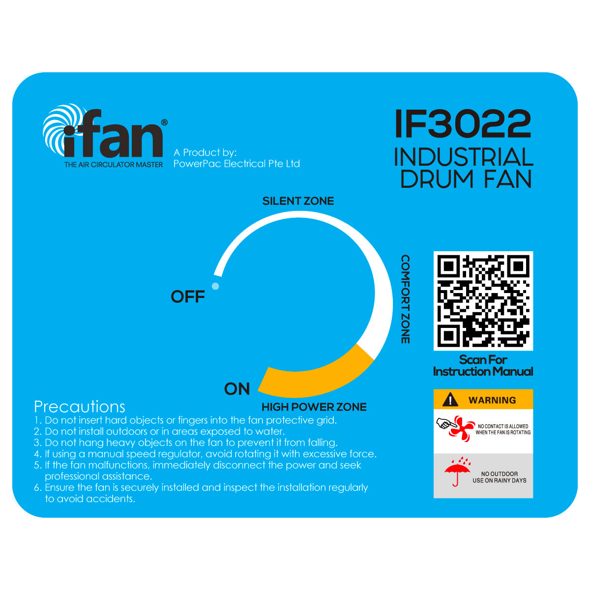 iFan 30” Big Industrial Drum Fan - Powerful, Energy-Saving Permanent Magnet Motor, 3 Blades, Portable, Wheels (IF3022)