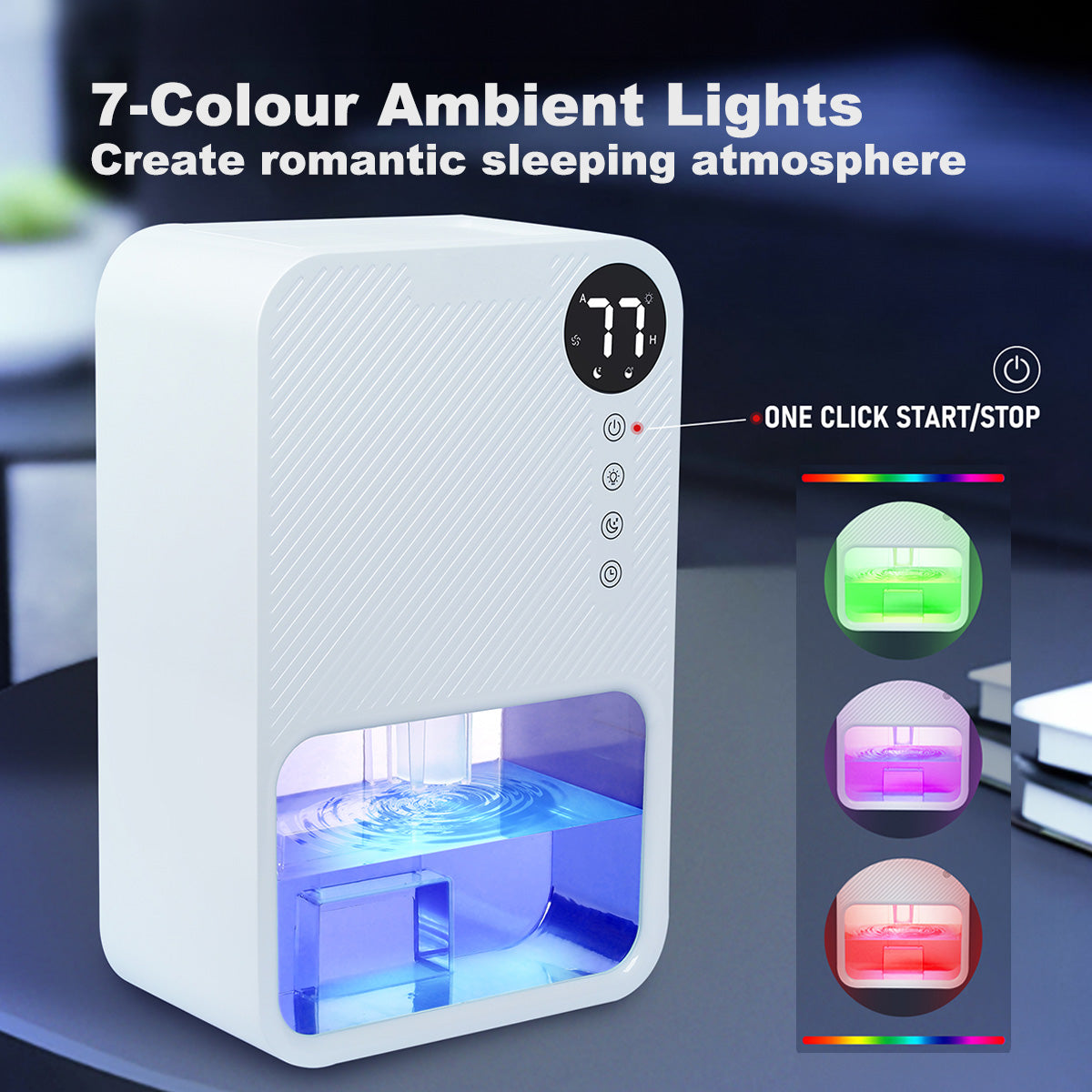 iFan 1.1L Electric Mini Dehumidifier Thirsty Hippo – Full Tank Auto OFF, Humidity Display, 7 LED, Timer, quiet, white, IF3252