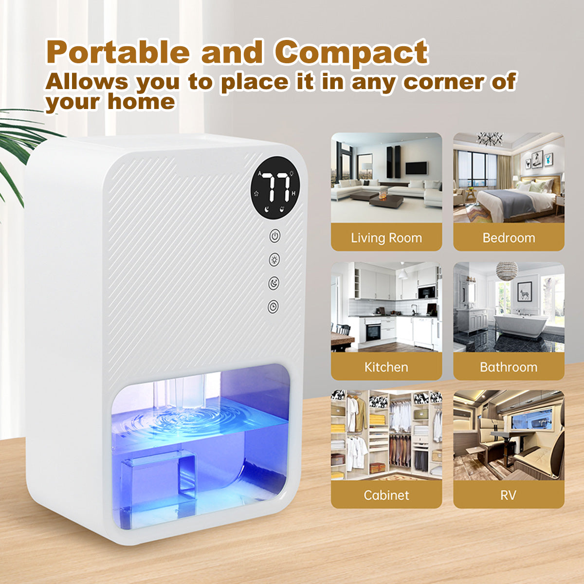 iFan 1.1L Electric Mini Dehumidifier Thirsty Hippo – Full Tank Auto OFF, Humidity Display, 7 LED, Timer, quiet, white, IF3252