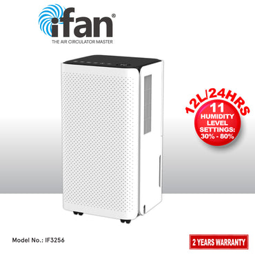 iFan 1.2L Electric Dehumidifier Thirsty Hippo – Full Tank Auto OFF, Humidity Display, 3 Modes, Ioniser, Air Filter, Timer, white, IF3256