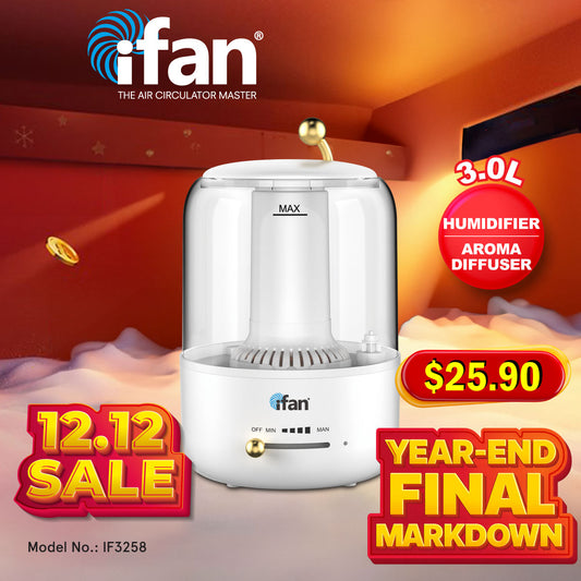 iFan 3L Humidifier Crystal Clear Diffuser Ultrasonic Mist Humidifier Essential Oil Silent Aromatherapy Diffuser (IF3258)