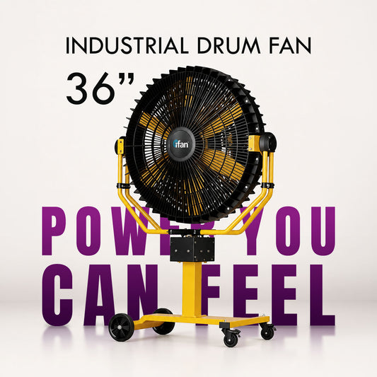 iFan 36” Big Industrial Drum Fan with Oscillation - Powerful, Direct-drive Motor, 6 Blades, Portable, Wheels, IF3688