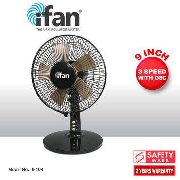 iFan 9” Desk Fan – 5 Blades, Turbo Fan, Vortex Airflow, Adjustable Tilt, Oscillation, Energy-saving, 2-Speed, black, IF404