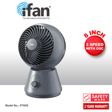 iFan 8" Air Circulator Fan – Concentrated Airflow, Desk Fan, Adjustable Tilt, Oscillation, Portable, Silent, 3-Speed, black, IF7400