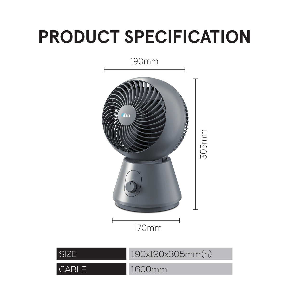 iFan 8" Air Circulator Fan with Oscillation – 3 Speed, Silent, Powerful, Portable, IF7400
