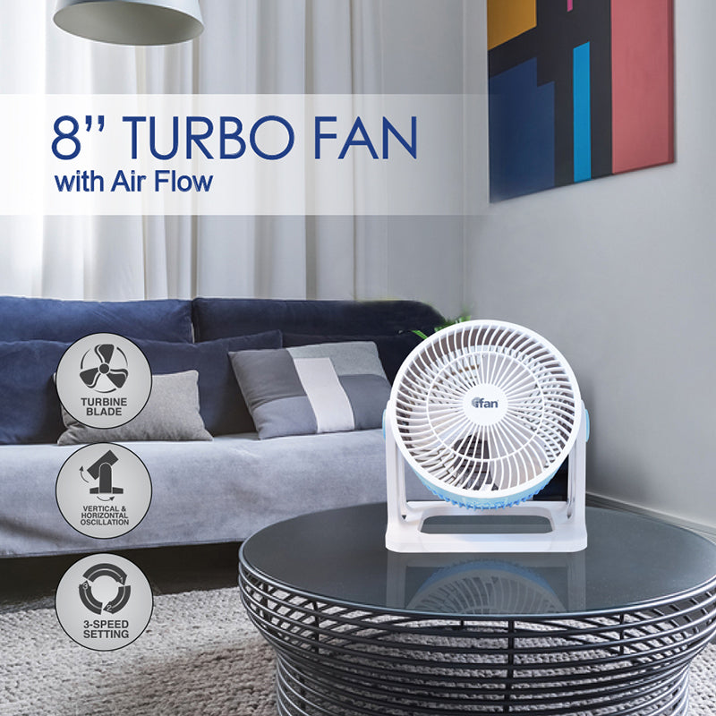 iFAN 8" Air Circulator Fan – 3 Speed, Turbo Airflow, 90° Adjustable Tilt, Overheat Protection, Compact & Lightweight Design, IF7408