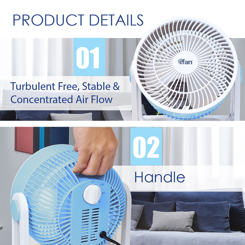iFAN 8" Air Circulator Fan – 3 Speed, Turbo Airflow, 90° Adjustable Tilt, Overheat Protection, Compact & Lightweight Design, IF7408