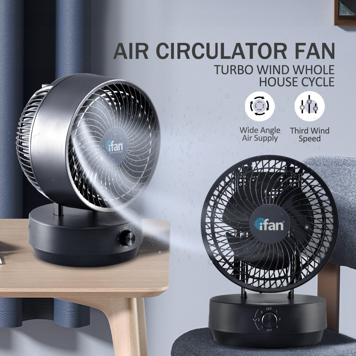 iFan 9" Air Circulator Fan with Oscillation – 3 Speed, Silent, Powerful, Portable, IF7409
