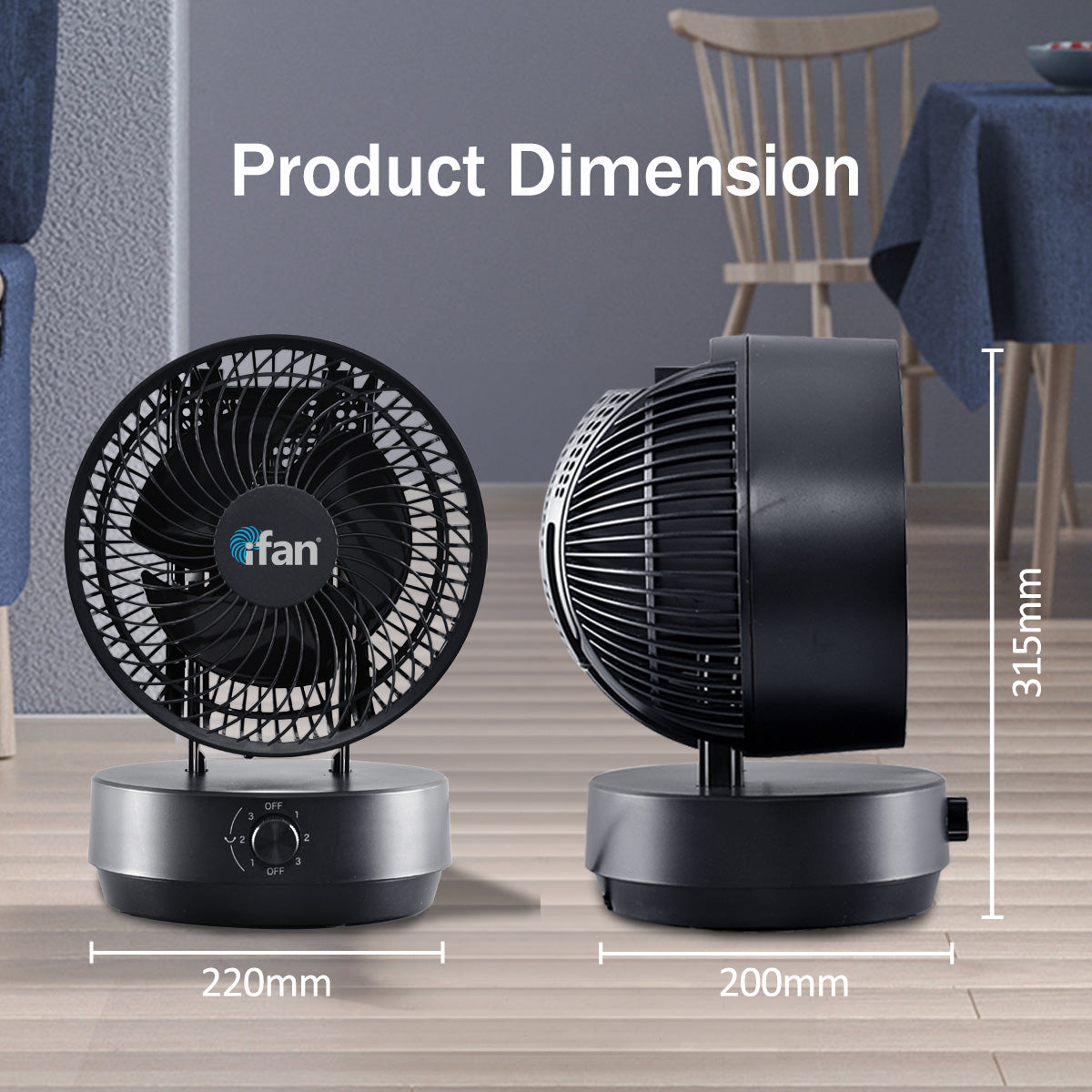 iFan 9" Air Circulator Fan with Oscillation – 3 Speed, Silent, Powerful, Portable, IF7409