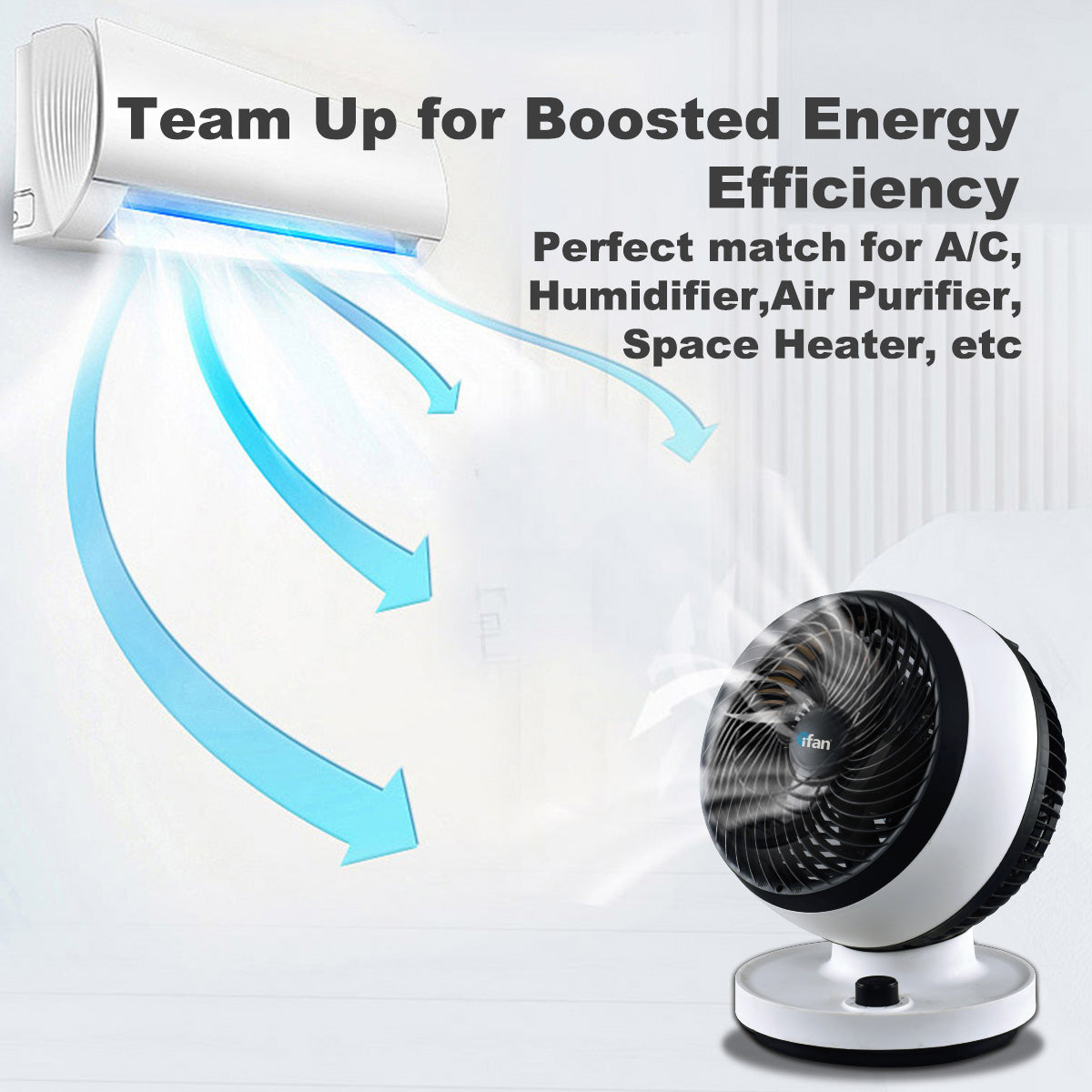 iFan 7" Air Circulator Turbofan - 3 Speeds, Oscillation, 90° vertical angle adjustable, Power Fan, Desk Fan, Portable Fan, IF7530