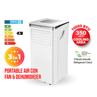 iFan Portable Aircon - 3in1 Portable Air Conditioner / Fan / Dehumidifier, Remote Control, 10000 BTU, cools 350 sq feet, white, IF9010