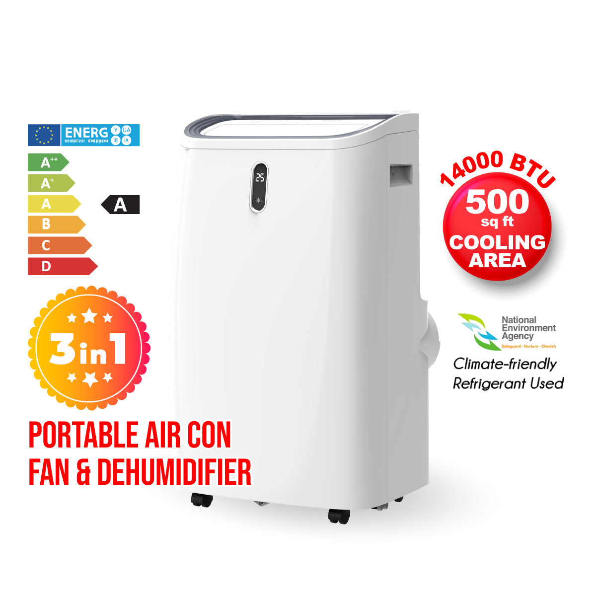 iFan Portable Aircon - 3in1 Portable Air Conditioner / Fan / Dehumidifier, Remote Control, 14000 BTU, cools 700 sq feet, white, IF9014