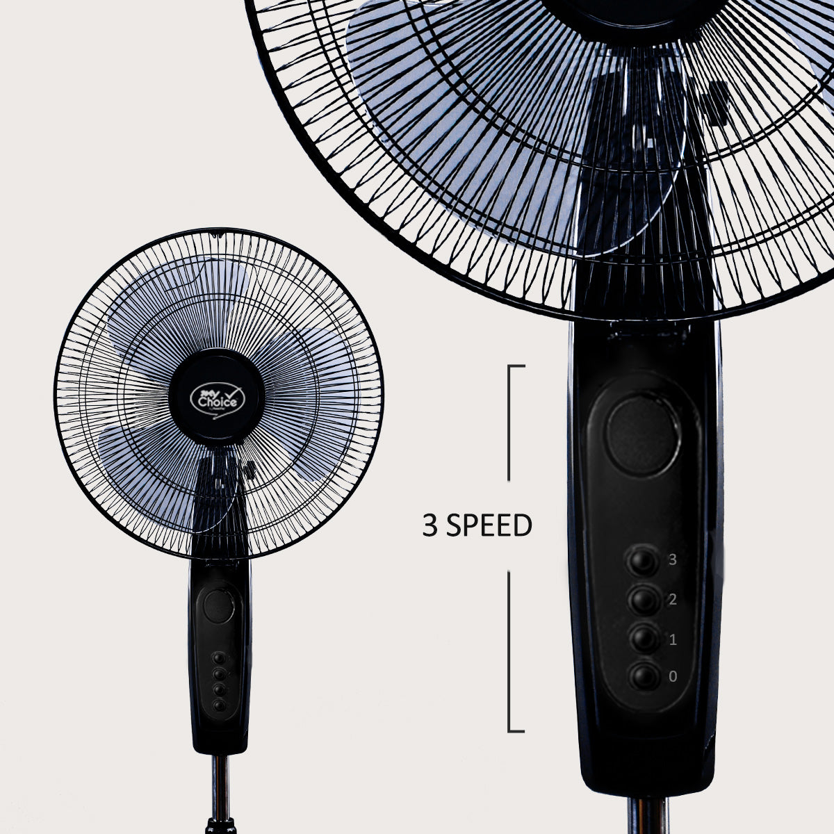 MyChoice 16" Stand Fan – Adjustable Tilt & Height, Oscillation, Powerful, Sturdy, Quiet, Energy-efficient, 3-Speed, black, MC40