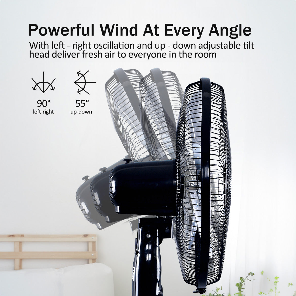 MyChoice 16" Stand Fan – Adjustable Tilt & Height, Oscillation, Powerful, Sturdy, Quiet, Energy-efficient, 3-Speed, black, MC40