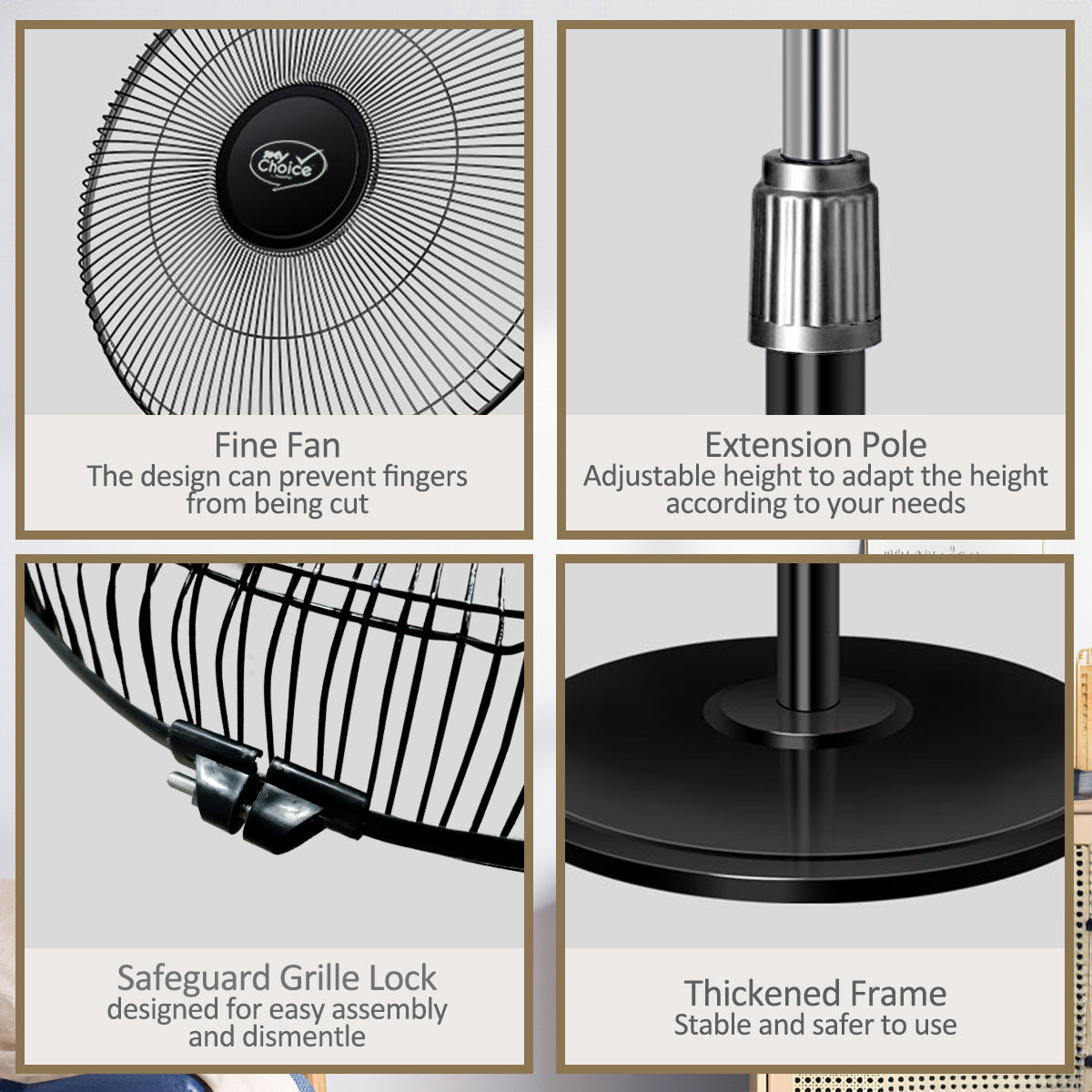 MyChoice 16" Stand Fan – Adjustable Tilt & Height, Oscillation, Powerful, Sturdy, Quiet, Energy-efficient, 3-Speed, black, MC40