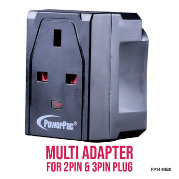 Adapter with 3-Pin Plug – 3-Way 3-Pin Sockets, Neon LED, PP144NBK