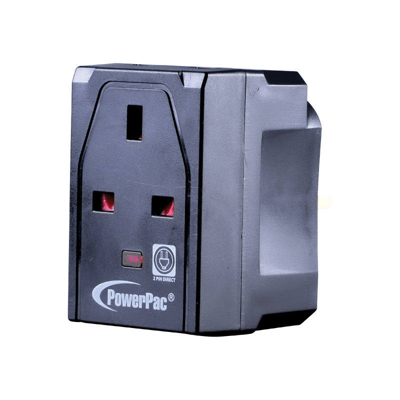 Adapter with 3-Pin Plug – 3-Way 3-Pin Sockets, Neon LED, PP144NBK
