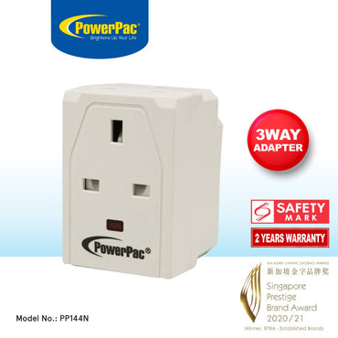 Adapter with 3-Pin Plug – 3-Way 3-Pin Sockets, Neon LED, PP144N