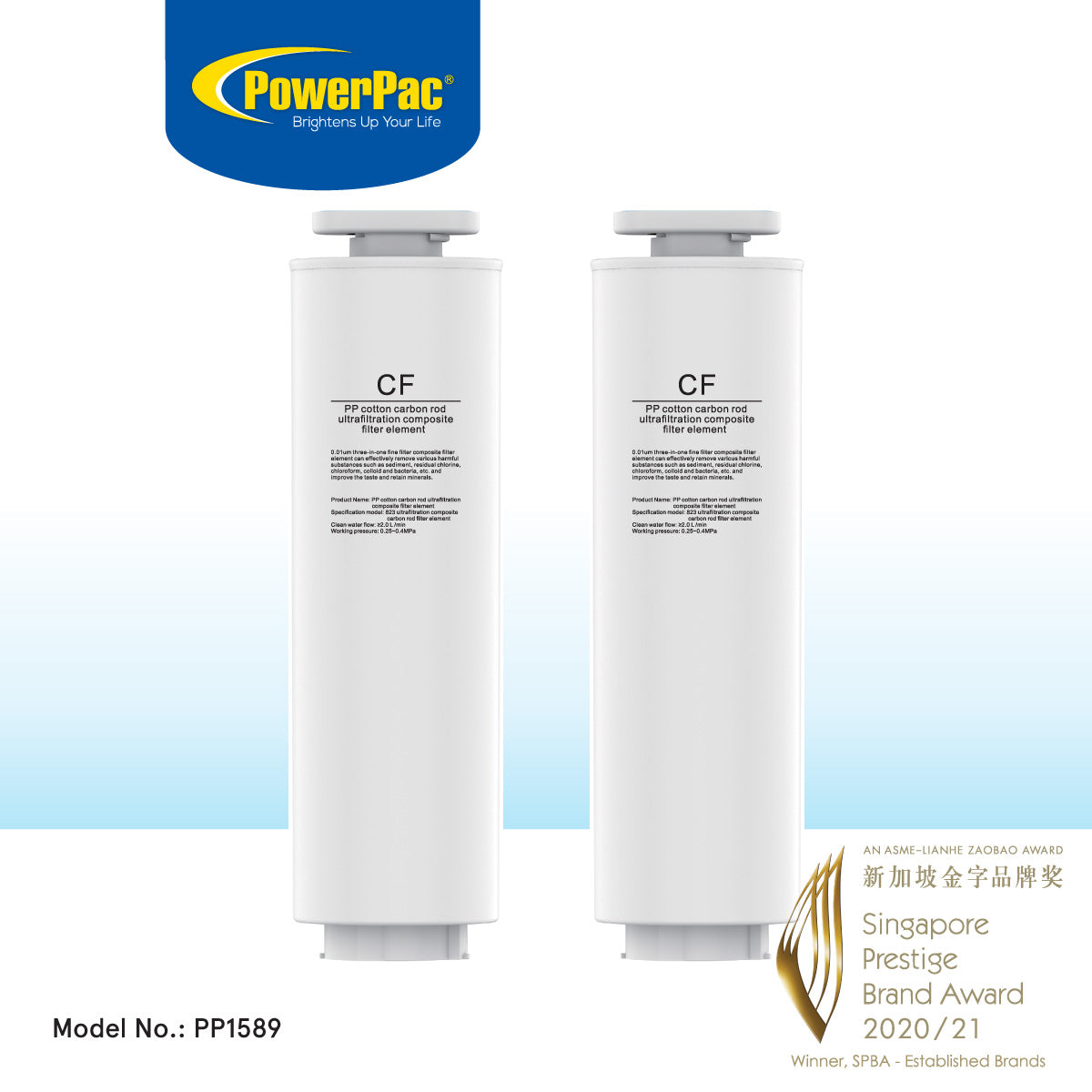 2pcs x Water Purifier Filter Replacement with 4-stage Filtration High Quality Filter W/ CF Carbon Ultrafiltration (PP1589)