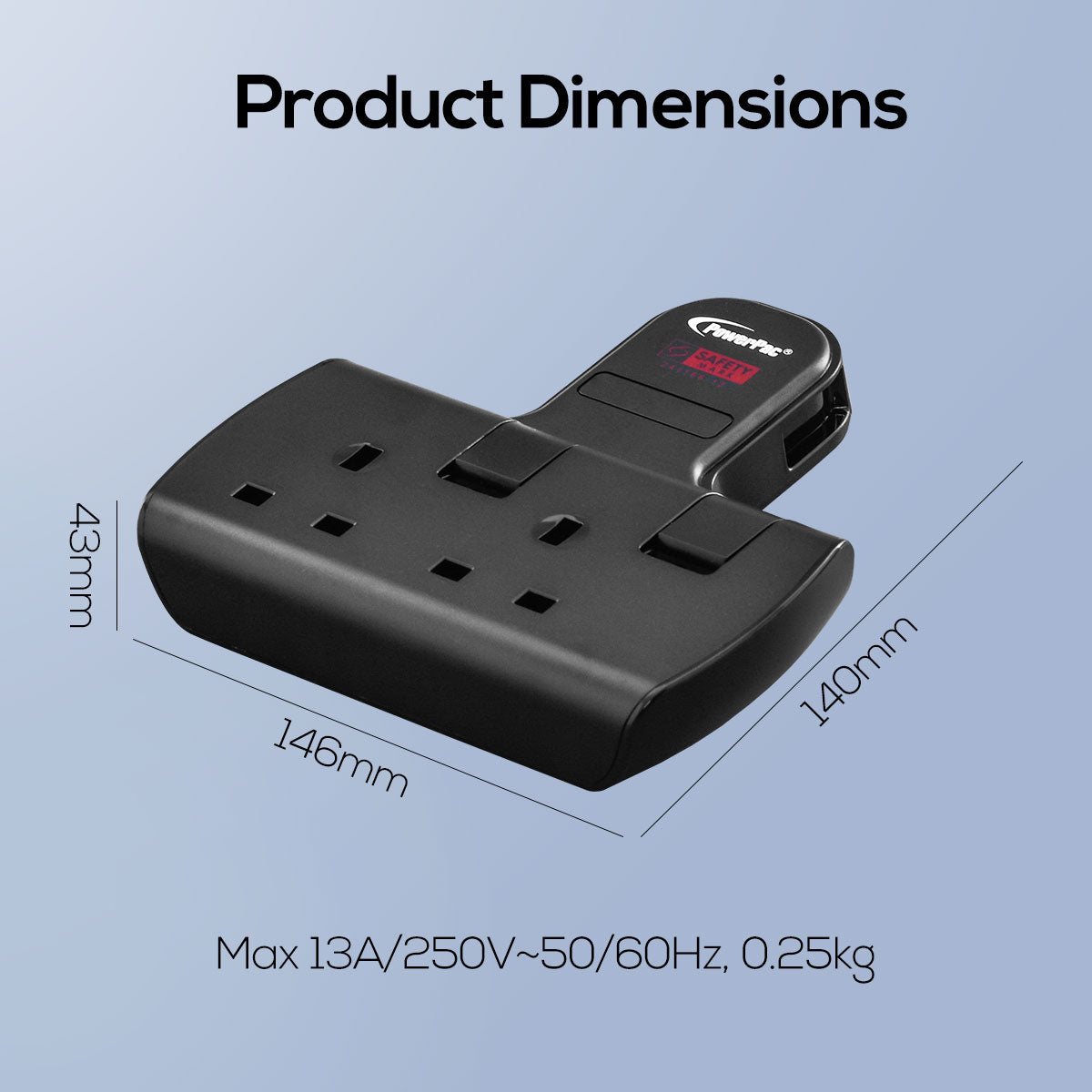 Multi Plug Extension Adapter with 2 Way adapter, 2 Way Socket Adaptor (PP272BK)