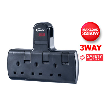 Multi Plug Extension Adapter with 3 Way adapter, 3 way Socket Adaptor (PP273BK)