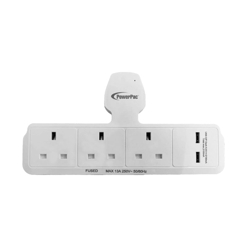 3 Way Adapter for 3 Pin Plug with USB Charger, 2x USB A, (PP288U)