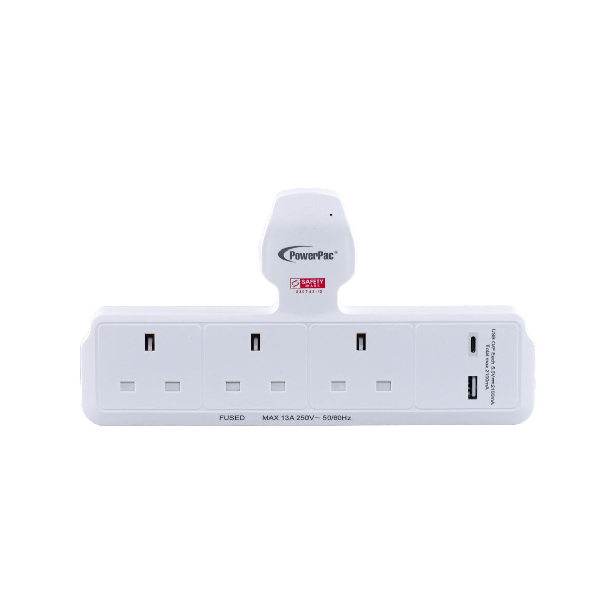 Multi Plug Extension Adapter with 3 Way, USB-A, USB-C, Power Extension Socket Adaptor (PP299U)