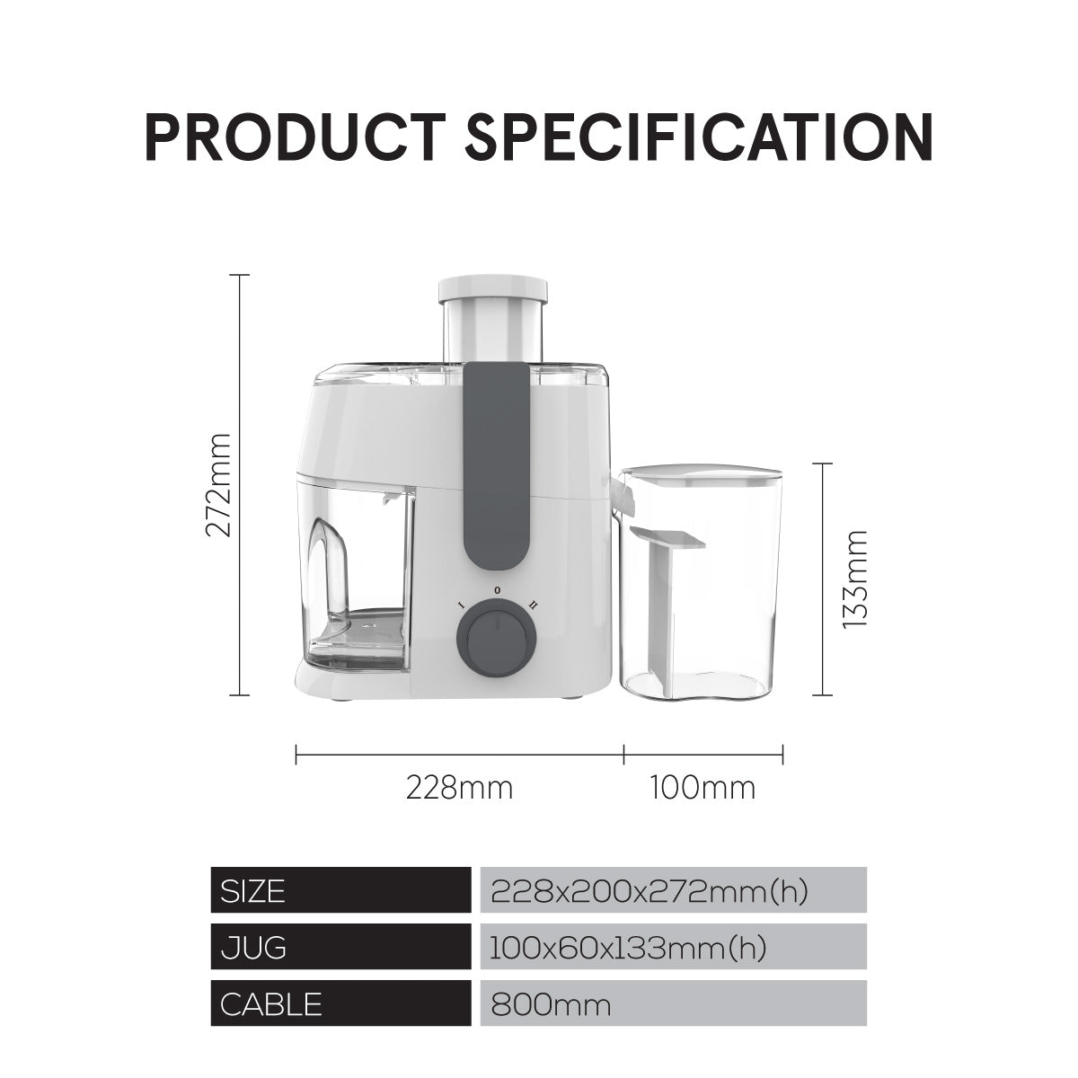 Juice Extractor with 2 Speed Stainless Steel Blades (PP3402)