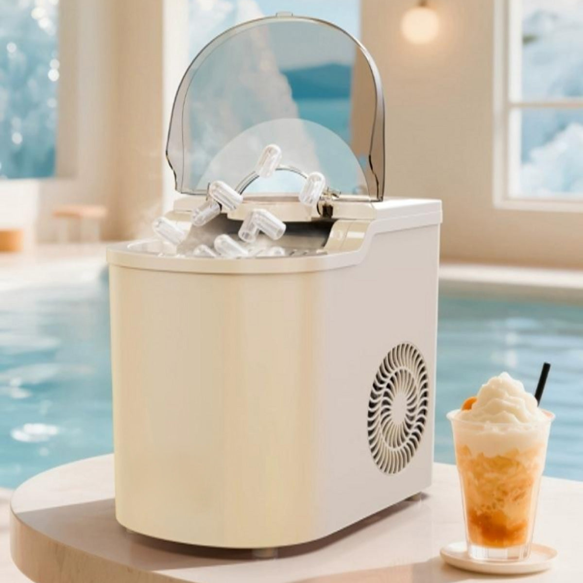 ICE Maker household mini round ice making machine timed ice making machine automatic cleaning (PP3508)