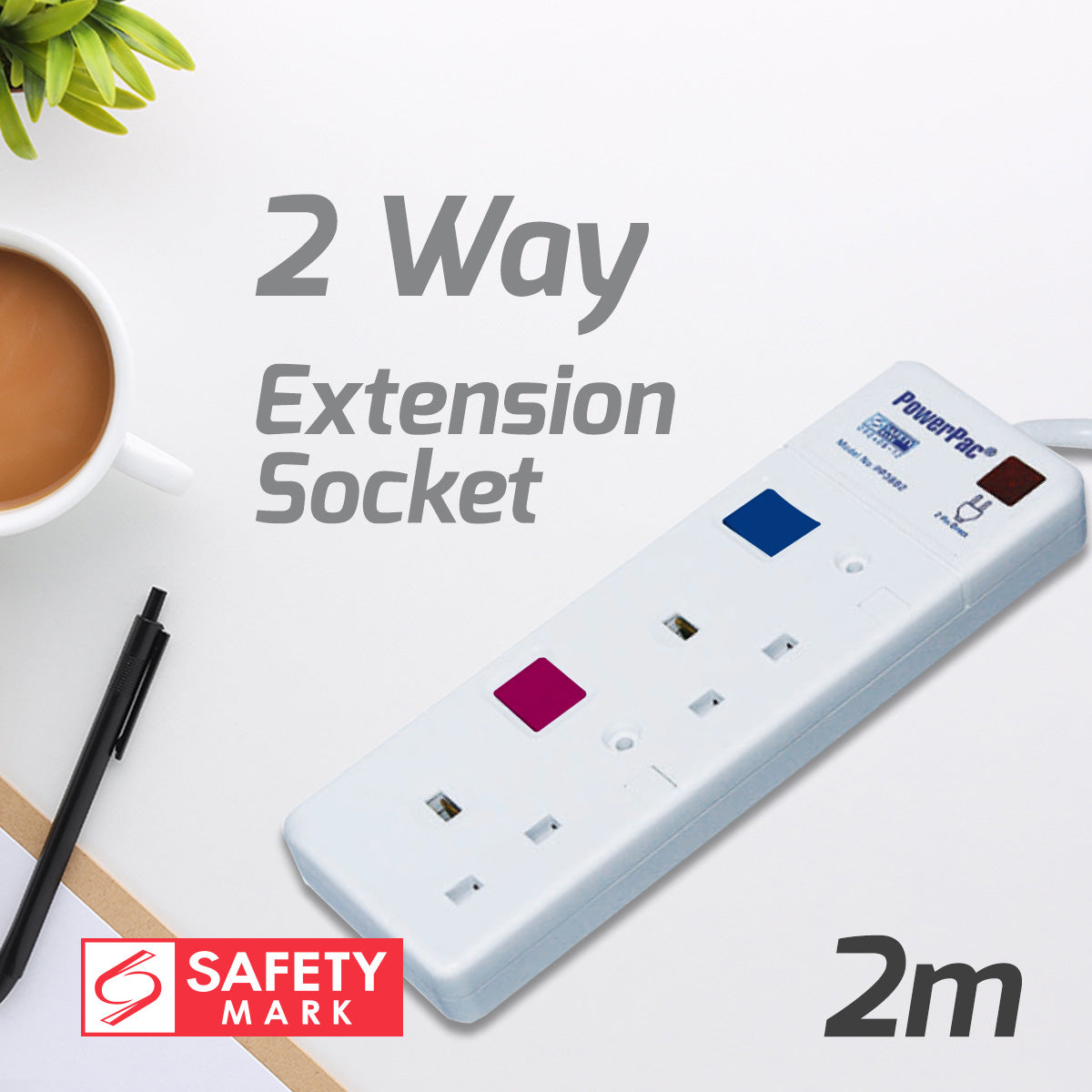 Extension Socket, Extension Cord 2 way, Power Cord, Power Extension 2M (PP3882-2)