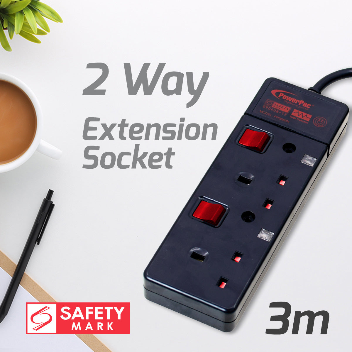 Extension Cord, Extension Socket, Power Cord, Power Extension 3 Meter (PP3882BK)
