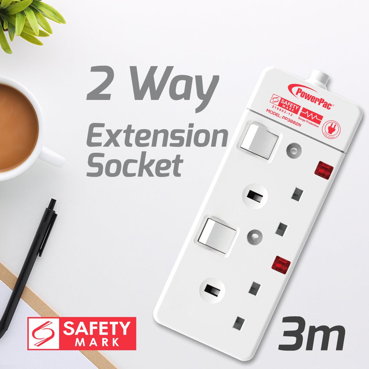 Extension Cord, Extension Socket, Power Cord 3 Meter 2 way (PP3882N)