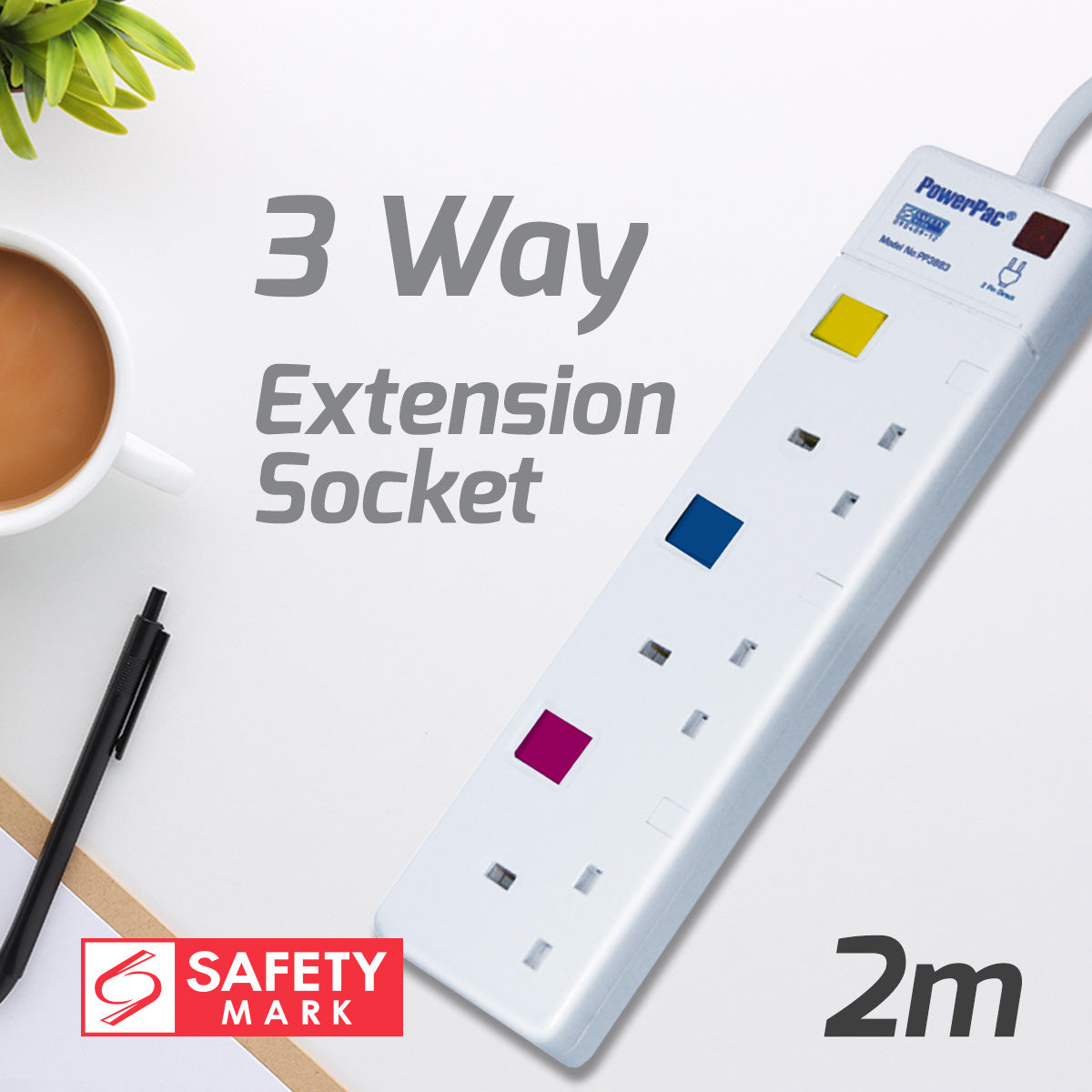 Extension Socket, Extension Cord , Power Cord , Power Extension 3 way 2 meter (PP3883-2)