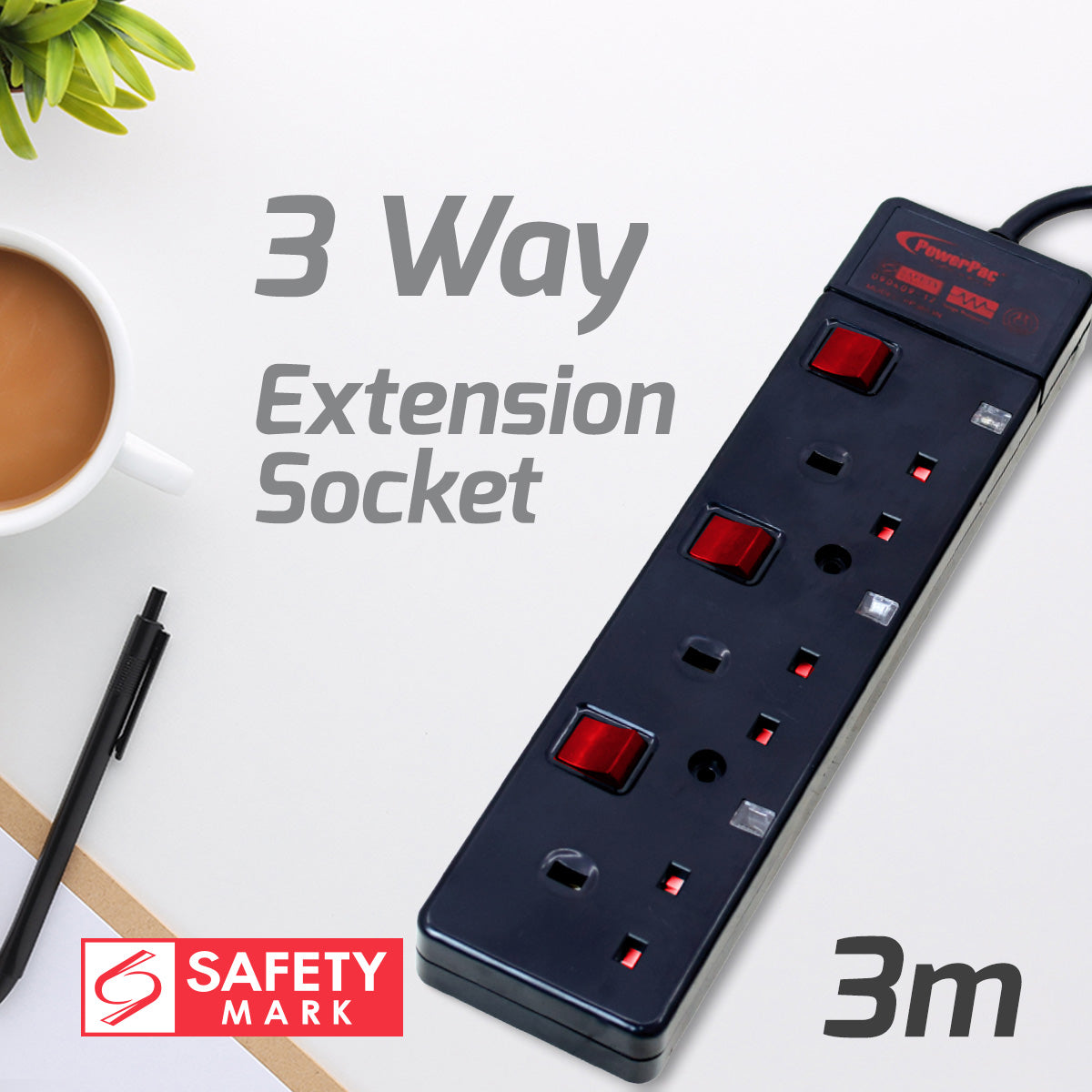 Extension Cord, Extension Socket, Power Cord, Power Extension 3 Meter (PP3883BK)
