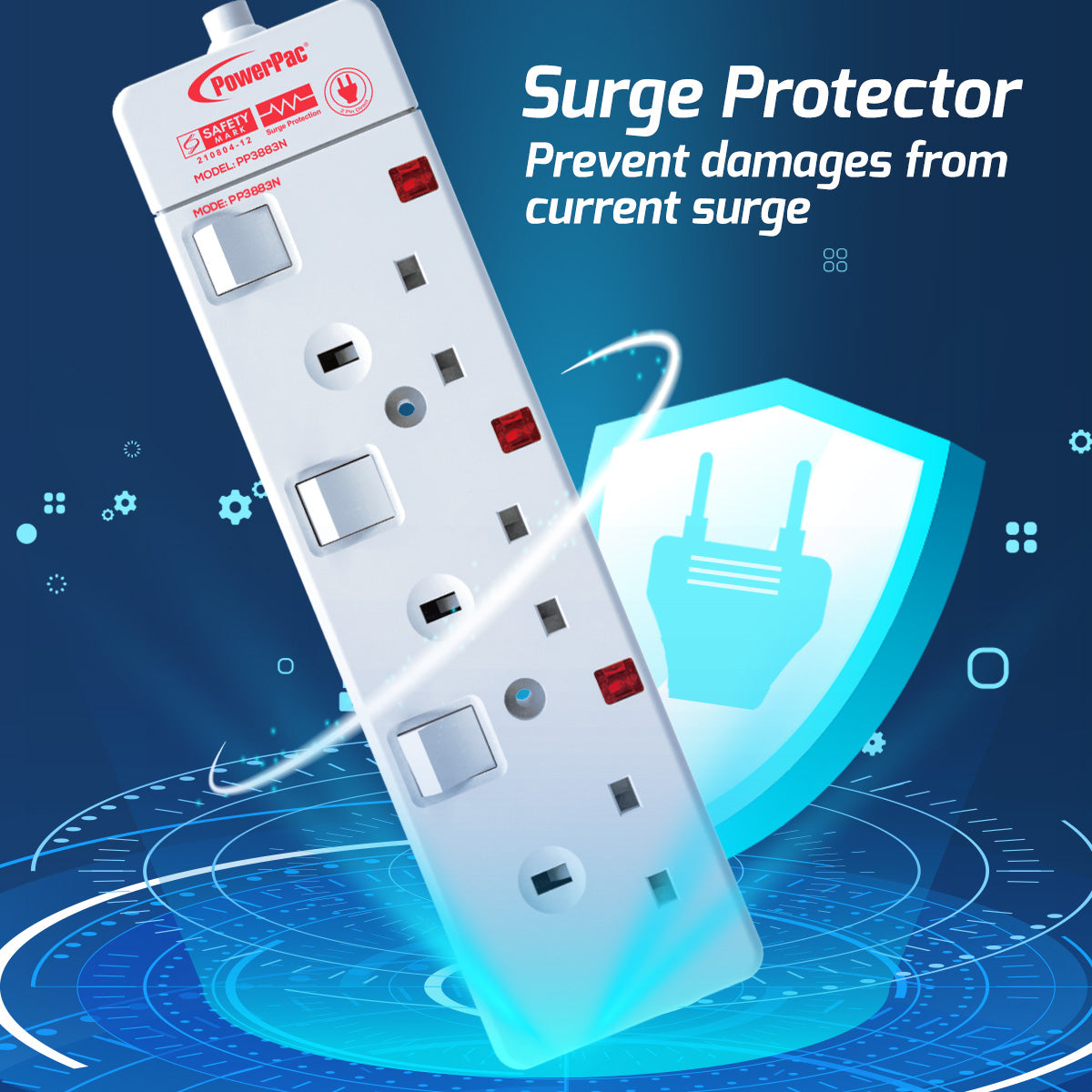 Extension Socket Extension Cord, Power Cord, Power Extension 3 way 3 meter (PP3883N)