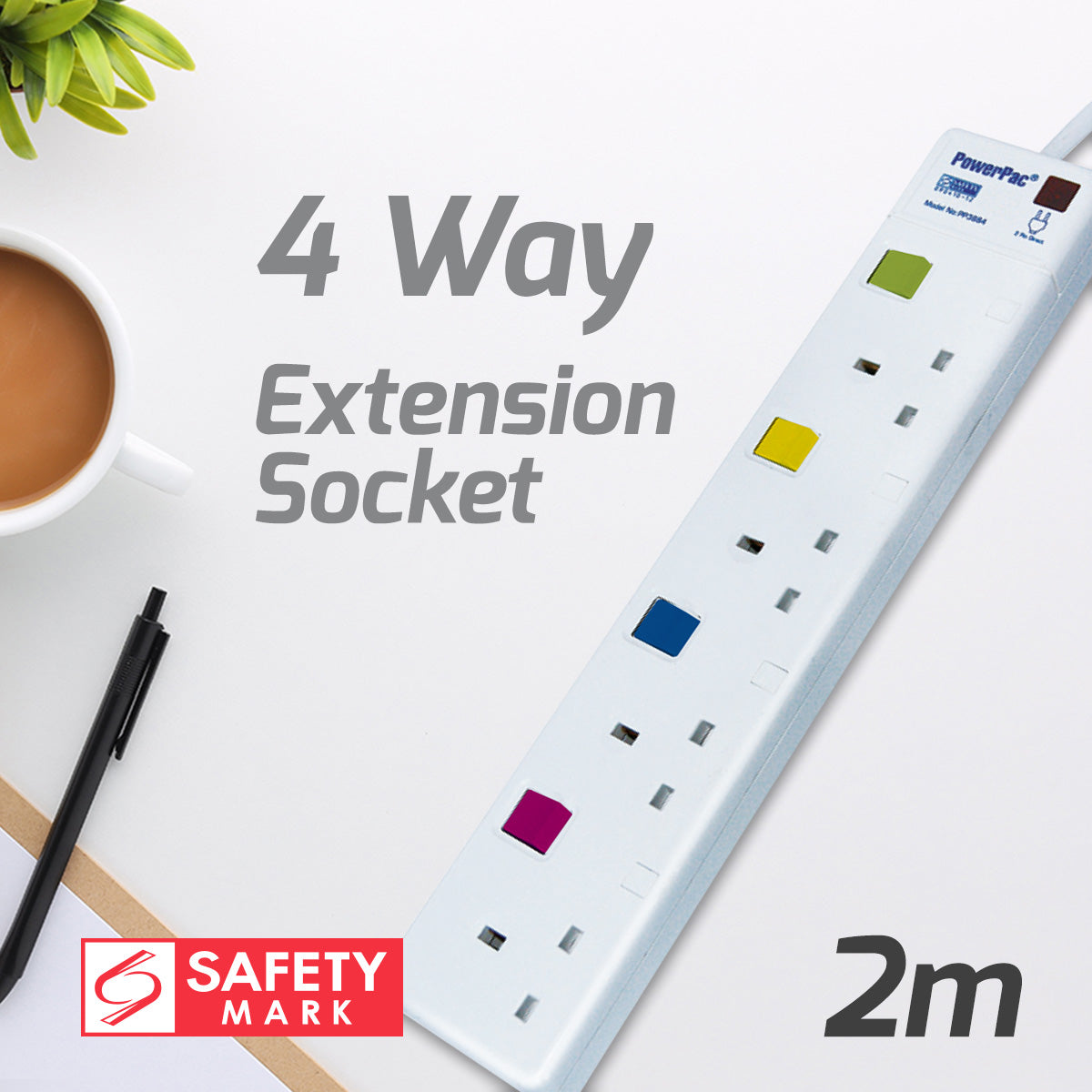 Extension Socket Extension Cord, Power Cord, Power Extension 4 way 2 meter (PP3884-2)