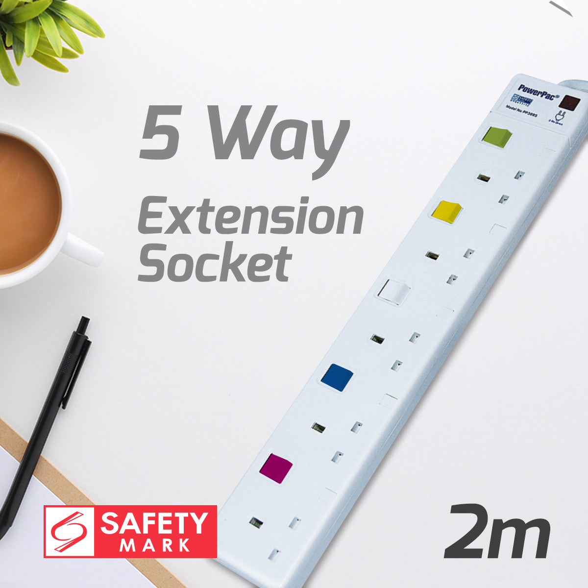 5 Way Safety Extension Socket 2 Meter with Individual Switch (PP3885-2)