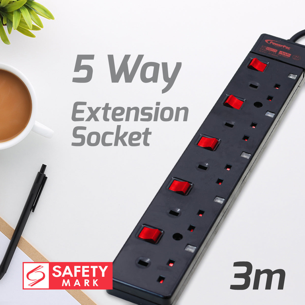 Extension Cord, Extension Socket, Power Cord, Power Extension 3 Meter (PP3885BK)